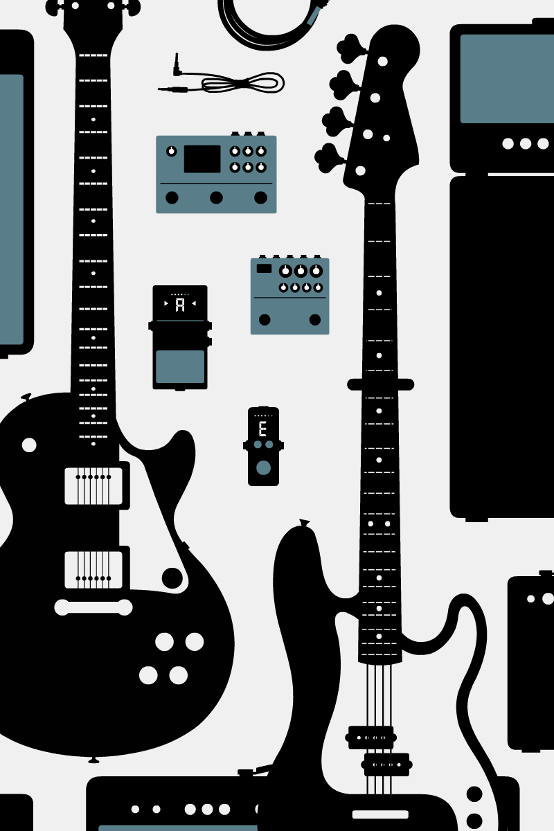 Electric Guitar and Bass - Minimalist Illustration by Illugrama